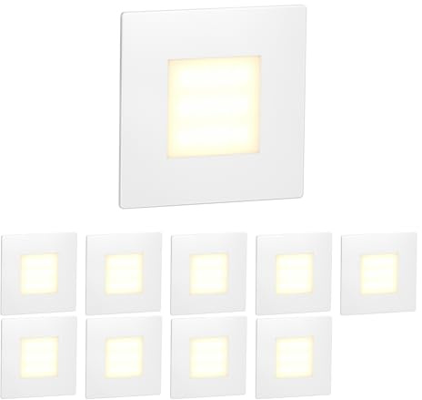 ledscom.de 10 Stück LED Treppenlicht/Wandeinbauleuchte FEX für innen und außen, eckig, 85 x 85mm, warmweiß