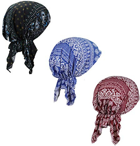 Förknuten ”Chemo”-huvudscarf, skydd för hjässan, keps, för kvinnor, lång stil, 3-pack, Middle（22-23 inch）