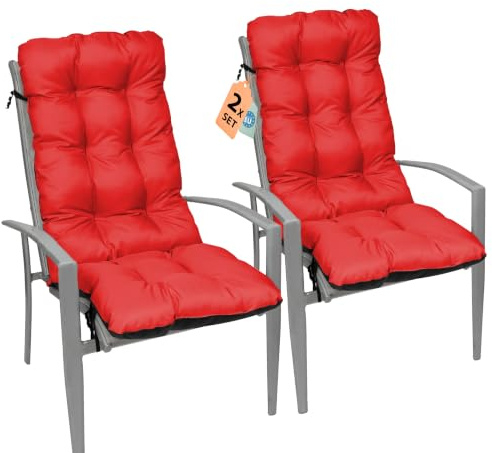 Outdoor Sitzkissen Stuhlkissen - 2er Set 48x123 cm - Made in EU, Wasserdichtes & UV-beständig Gartenkissen Rückenkissen - Stuhlauflage Stuhlpolster für Balkonstühle - Rot