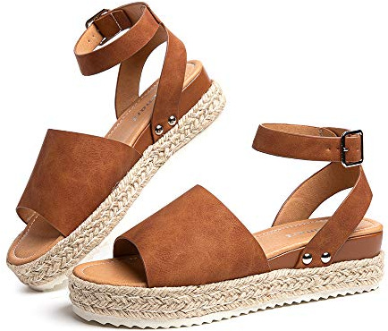 Hitmars Womens Sandals Wedge Summer Ladies Espadrilles Gladiator Beach Open Toe Platform 5.6cm 1-Brown UK6 (EU39)