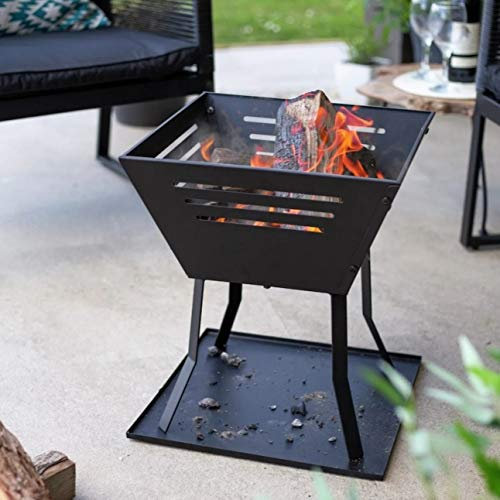Home La Hacienda Modern Fire Pit - Square Basket Log Burner (Large Garden Patio Heater, Chimenea Wood Stove BBQ Chiminea)