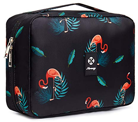 Narwey Trousse de Toilette à Suspendre Femmes Trousse de Maquillage Accessoires Trousse Toilette Voyage Organisateur Cosmétique (Flamant Noir)