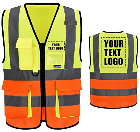 21 Farben Personalisierte bedruckbare Warnweste aufdruck mit Text oder mehrfarbigem Logo und Mehreren Taschen, Warnschutz Arbeitsweste Sicherheitsweste mit bedruckbare