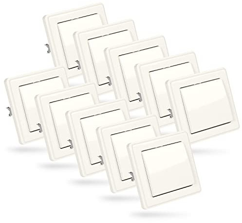 ABSINA Bouton-poussoir encastrable blanc - 10x bouton-poussoir 250V AC, 10A, IP20 incl. cadre, élément d'encastrement et cache