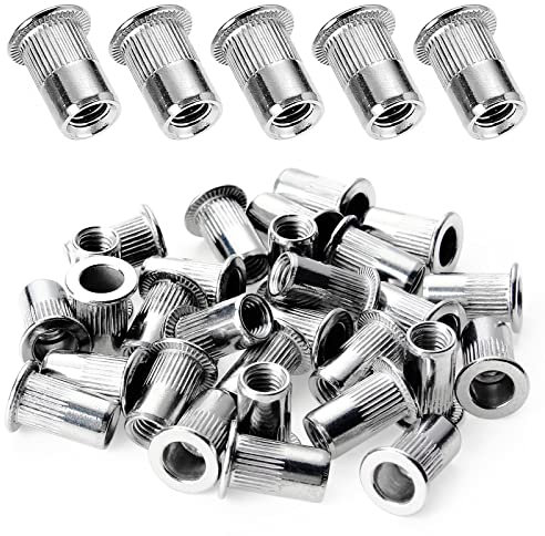 HSEAMALL Lot de 150 écrous à rivets en acier inoxydable M5, écrous à rivets à tête plate à insert fileté assortis