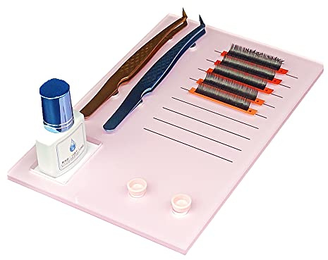 Akryl ögonfrans ympningspall, ögonfranskakelhållare, större storlek limkoppar ögonfransförlängningar förvaring packningsdynor med magnetisk sug för 2 pincetter (rosa – 20 x 13 cm)