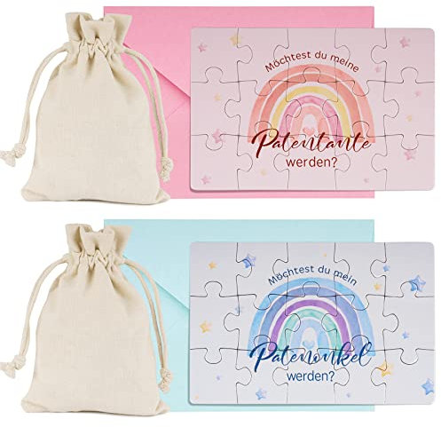 2* Puzzle Patentante und Patenonkel Fragen Möchtest du Meine Patentante Mein Patenonkel Werden Schwangerschaft verkünden Taufpatin Geschenk Taufpaten Fragen Geschenkideen für Geburt Taufe