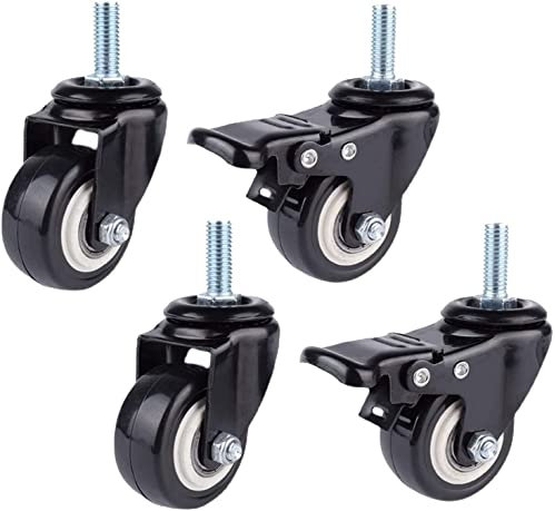 ACiyD Stück drehbare Polyurethan-Lenkrollen 360-Grad-Lenkrollen mit Gewindeschaft M8/M10 x 25 mm Industrierollen (2 Bremsen + 2 Universalräder) für Einkaufswagen, Trolley, Werkbank (M10) (M10)