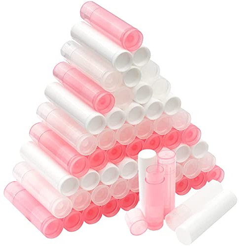 LATRAT 60 Stück Leer Lippenstift Lippenstifthülsen zum Selbst Befüllen, 5ML Leer Lippenbalsam Behälter mit Kappe, Kunststoff Leer Lippenpflegestift Behälter für DIY (3 Farben)