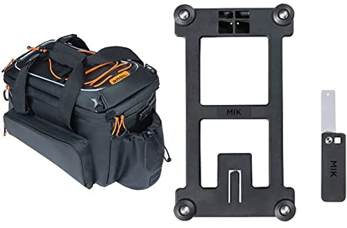 Basil Unisex – Erwachsene Miles XL Pro MIK Gepäckträgertasche, Schwarz,Orange, 31 x 23 x 23 cm & Unisex – Erwachsene MIK Adapterplatte, Black, One Size