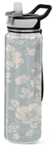 Vintage Floral Blue Girls Bike Water Bottle for Women Men Liter Water Bottle