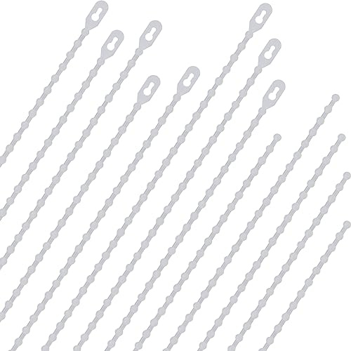 SAISN 100 Pack Beaded Cable Ties Adjustable Wire Ties Beaded Reusable Click Zip Ties Plastic Tie Wrap Lightweight Cable Straps White Twist Ties, 8 Inch