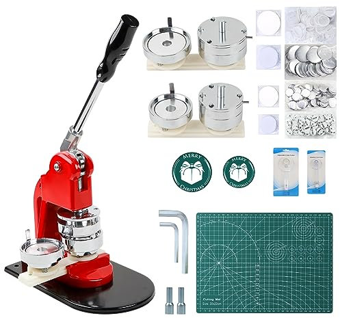 MK.Bear Knopfmacher-Maschine, mehrere Größen, Nadelmacher, Knopfmaschine, 32 + 58 mm, DIY-Knopfpress-Maschine-Kit mit 200 Knopfteilen, kommt mit Kreisschneider und Schneidematte