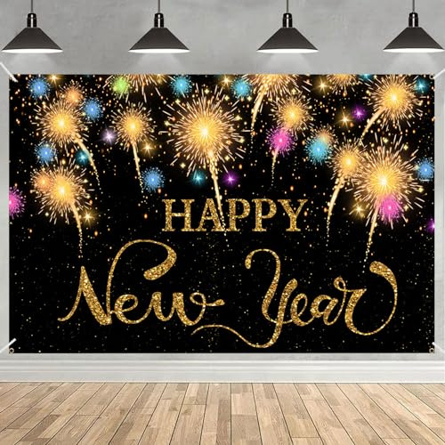 Giugio Décoration du Nouvel An 2025 - Bannière de Fond 180 cm x 110 cm - Bonne Année - Happy New Year - Thème pour Décoration Intérieure et Extérieure