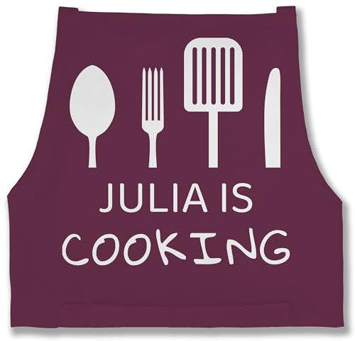 Schürze - Kochschürze - Cooking mit Name - 85x69 - Aubergine - personalisierte kochschuerze küche kochschürzen koch schürzen weihnachten männerschürzen personalised apron kochen