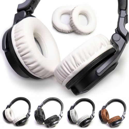 Voarmaks Dicke, weiche Proteinleder-Ohrpolster aus Schaumstoff, Ersatzpolster, kompatibel mit Pioneer HDJ CUE1 Cue One, HDJ500 DJ-Kopfhörer-Headset (weiße Ohrpolster L, R)