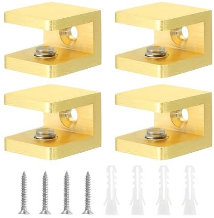 QUARKZMAN Glashalter Glasklemme Glasregal Klemme, 4 Stück Kupfer Gold Verstellbare Glasclip Halterung für 8-10mm dickes Glas, Befestigungswinkel für Glasbodenträger festes Paneel U Klemme