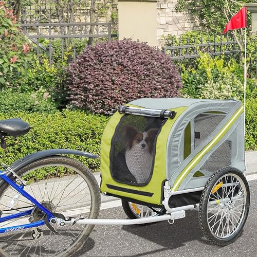 OHMG Fahrradanhänger für Hunde, faltbar, Fahrradanhänger aus Oxford-Stoff mit Reflektoren, Fahrradanhänger für Haustiere, Kinderwagen, max. 40 kg (grau + gelb)