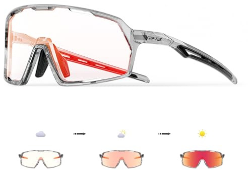 KAPVOE Photochromatische Selbsttönend Fahrradbrille für Herren Damen Klar Sportsonnenbrille TR90 Rahmen Rennrad Brille Radfahren MTB Radbrille UV400 Schutz Sportbrille für Laufen Fahren Triathlon
