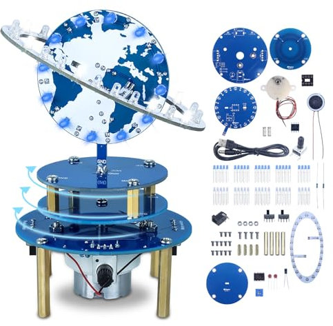 PEMENOL löt Bausatz DIY Rotierender Globe Modell Elektronik Bausatz Erwachsene Dreht Sich, Stellt Die Geschwindigkeit, 4 Lichtstufen Globus Lötprojekt Adventskalender Weihnachtsgeschenk