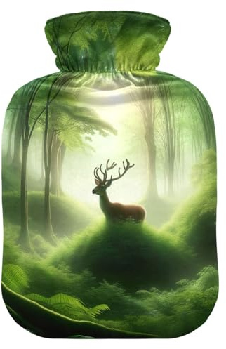 Deer in The Foest Green Wärmflaschen Wasser Heizkissen Wärmbeutel für Nacken, Schulter und Menstruationskrämpfe, 2L