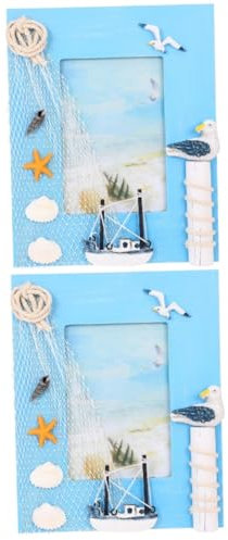 Cabilock 2 Piezas Marco De Fotos Estilo Océano Marco Panorámico Decoración Del Hogar Marco De Fotos Rústico Soporte De Exhibición De Fotos Marco De Fotos Angustiado Sky-blue Madera