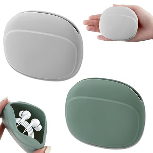 2pcs Waterproof Silicone Headphone Case, Earphones Organizer, Portable Wired Headphone Organizer, Soft Silicone Data Cable Storage Case for Earphone USB Charging Cable & Mini Items(Gray, Green)
