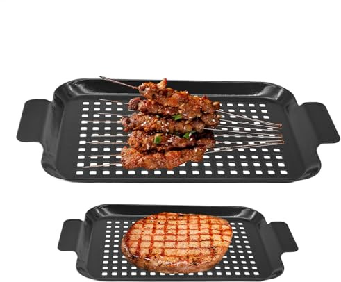 Vassoio per grigliare, bistecchiera antiaderente per interni ed esterni, vassoio per barbecue per griglie a carbone, griglie affumicate, pentole da campeggio, per uso interno, esterno e