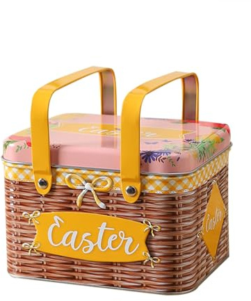 Tarro de galletas de Pascua, elegante tarro de metal para galletas, latas vacías, recipientes de almacenamiento de galletas con tapas y asa para decoración de Pascua, parte festiva TQk816 (C, 15 x