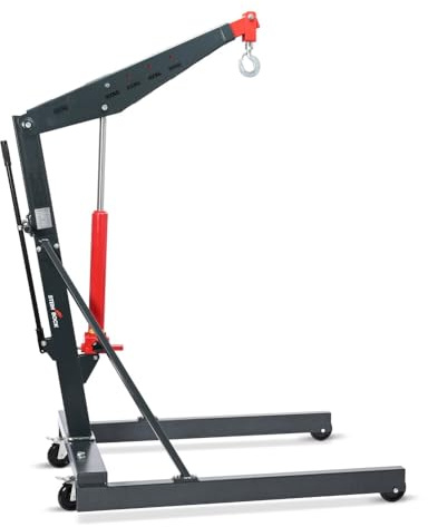 Steinbock Werkstattkran | 500 kg Tragkraft | 2,475 m Hubhöhe | 360° drehbar | 4-fach verstellbar | hydraulisch | klappbar | fahrbar | Hebekran aus Stahl | Rot/Grau