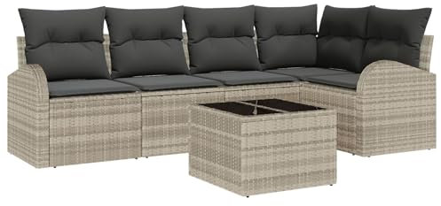 vidaXL Soffset med kudde 6 pcs Ljusgrå Polyester, Elegant trädgård och terrass modulsoffgrupp, utomhus soffmöbler, vävd textur, mångsidig sittplats, alfresco stil