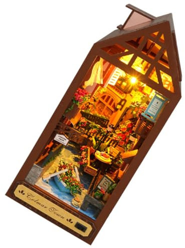 QUMIIRITY 1 Set Giocattoli di casa espositivo in cabina casa in legno fai da te di casetta fai da te casa in miniatura 3d in legno cabina fai da te Carta Caffè
