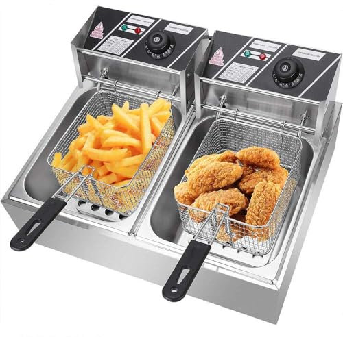 20L Electric Deep Fryer,5000W Stainless Steel Deep Fat Fryer- 60-200℃ Adjustable Temperature With Basket & Lid- Easy To Clean