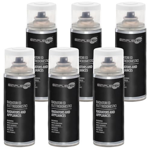 SIMPLETEK - 6X Bombolette Spray Vernice Smalto per Radiatori Elettrodomestici Lavatrici Frigo Bianco Puro V400RAD.2 RAL 9010 400 ml (Kit da 6 pezzi)