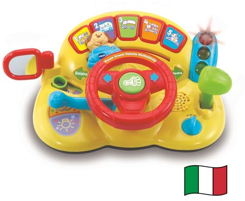 VTech Vroom Vroom Multifunktionslenkrad, Kinderlenkrad mit interaktivem Armaturenbrett, inklusive steuerbarem Auto, Schlüssel und Richtungsanzeige inklusive, italienische Sprache, Batterien im