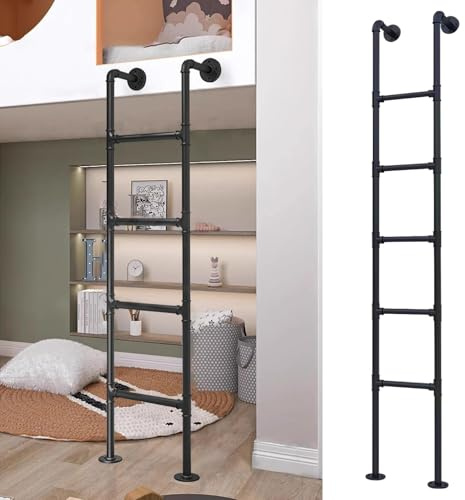 Scala per letto a castello in metallo nero, resistente, scala industriale in ferro battuto per camper, scaletta da parete per interni ed esterni, 200 cm