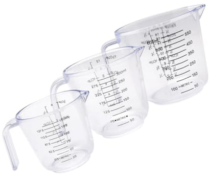 CONGARTENO 3 pezzi Misurini Graduati in Plastica Trasparente per Cucina e Contenitori Dosatori Resistenti Capacità per Misurare Liquidi e Ingredienti Solidi Riutilizzabile