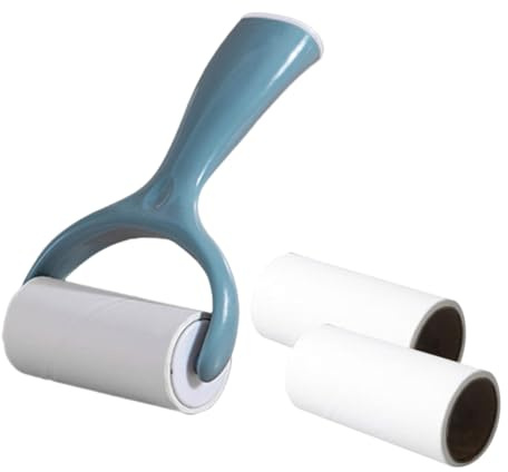 MOTHNUR Lint Roller Clothes Hair Remover Sticky Roller Brush with Blue Handle and 3 Refill Rolls, Practical Pet Hair Dust Cleaning Tool for Clothing and Furniture, 4pcs Set