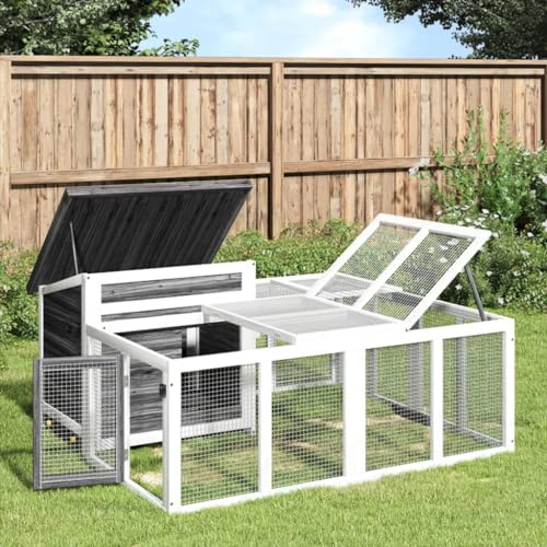 Kaninchenstall Freilaufgehege Kaninchen,Kaninchenstall Grau 144x123x67,5 cm Massivholz Kiefer,Kleintierstall Perfekt für Draußen und Drinnen