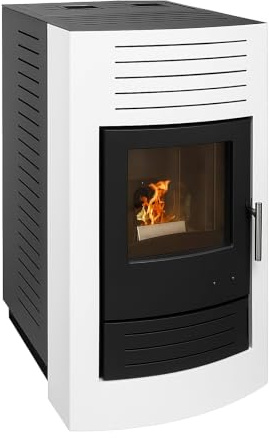EIDER BIOMASA Estufa de Pellets MARTE – 8,55 kW – Rendimiento 90% – Tolva 17 kg – Hasta 252 m³ – Programación Semanal – Pantalla Digital – Salida 80 mm – Clase Energética A+