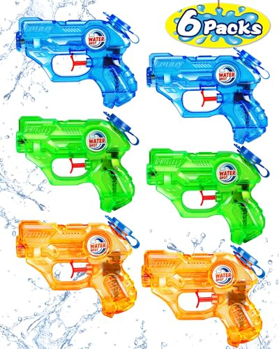 Quanquer Water Gun Kids 6 Pezzi, Piccole Pistole a Spruzzo Gamma 7 Metri 150ml, Serbatoio dell'acqua Estiva Super Water Soaker Asser Gun per Giocattoli da Esterno Beach Pool Watergun (set da 6)