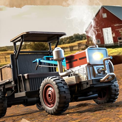 ENGINEMECH Ferngesteuertes Traktor mit LED-Leuchten, Simulierten Geräuschen und Auspuffnebel-Effekten, 2.4G 4WD Bauernhof Traktor Auto Geschenke