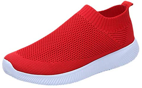Slip On Sneaker da donna senza lacci, scarpe da ginnastica da donna, in memory foam, tinta unita, elasticizzate, per il fitness, per il jogging, Colore: rosso, 37 EU