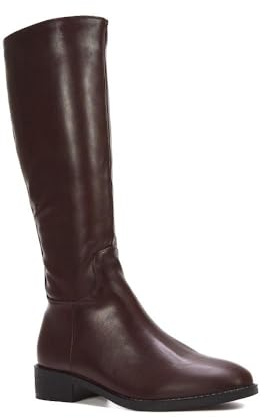 ESSEX GLAM Women's Knee High Boots Ladies Biker Riding Classic Flat Low Heel Synthetic Leather Long Shoes Size 3-8