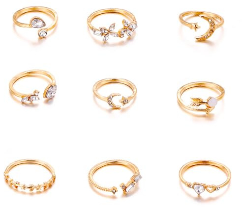Tabanzhe 9 Pcs Stackable Adjustable Rings Set for Women–10-13 pcs Knuckle Finger Rings Boho Vintage Trendy Cute Rings Gifts for Women Daily Wear Parties Christmas
