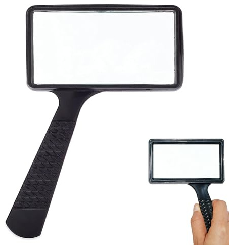 Lente d‘ingrandimento 10X Professionale con Lente in Vetro Rettangolare HD, Ideale come Lenti di Ingrandimento per Lettura - Manico Ergonomico Antiscivolo per Anziani e Collezionisti (Nero, 170g)