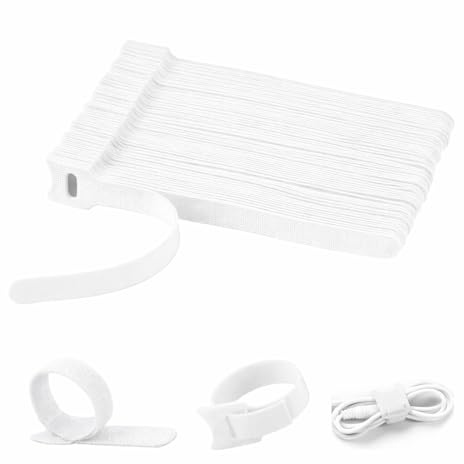 AropaeenGlowry 100-Pack 15cm Reusable Hook & Loop Cable Ties - 12mm Wide Adjustable Cord Organizers (White)