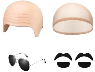 Bald Cap Kit - Kostym Bald Dome Set Enkel Set med glasögon