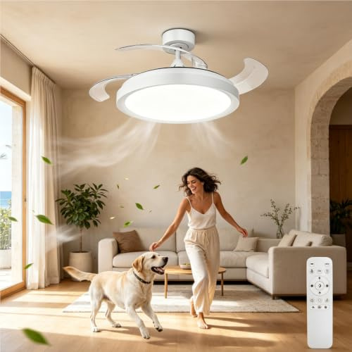 Aigostar Ventilatore da Soffitto con Luce e Pale Retrattili, Bianco