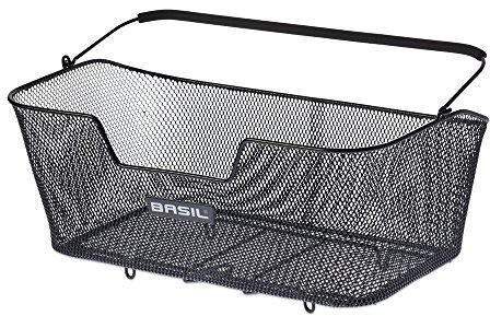 Basil Base XL Hinterradkorb engmaschig -Aussparung für Federklappe - Montage in FaHinterradtrichung -Diebstahlschutz mit Schlossbefest. -schwarz